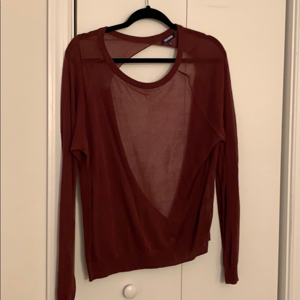 Maroon long sleeve blouse with cutout back